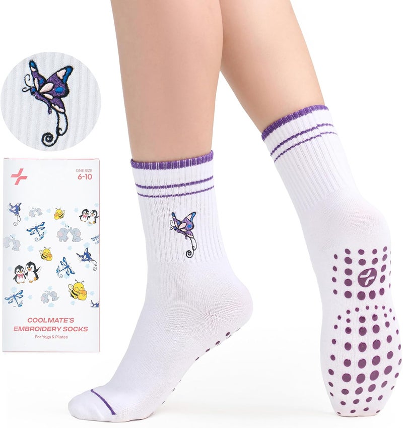 CoolMate Store Pilates Socks with Grips for Women, Yoga Socks, Crew Non Slip Women for Barre, Pilates Gifts - Image 2